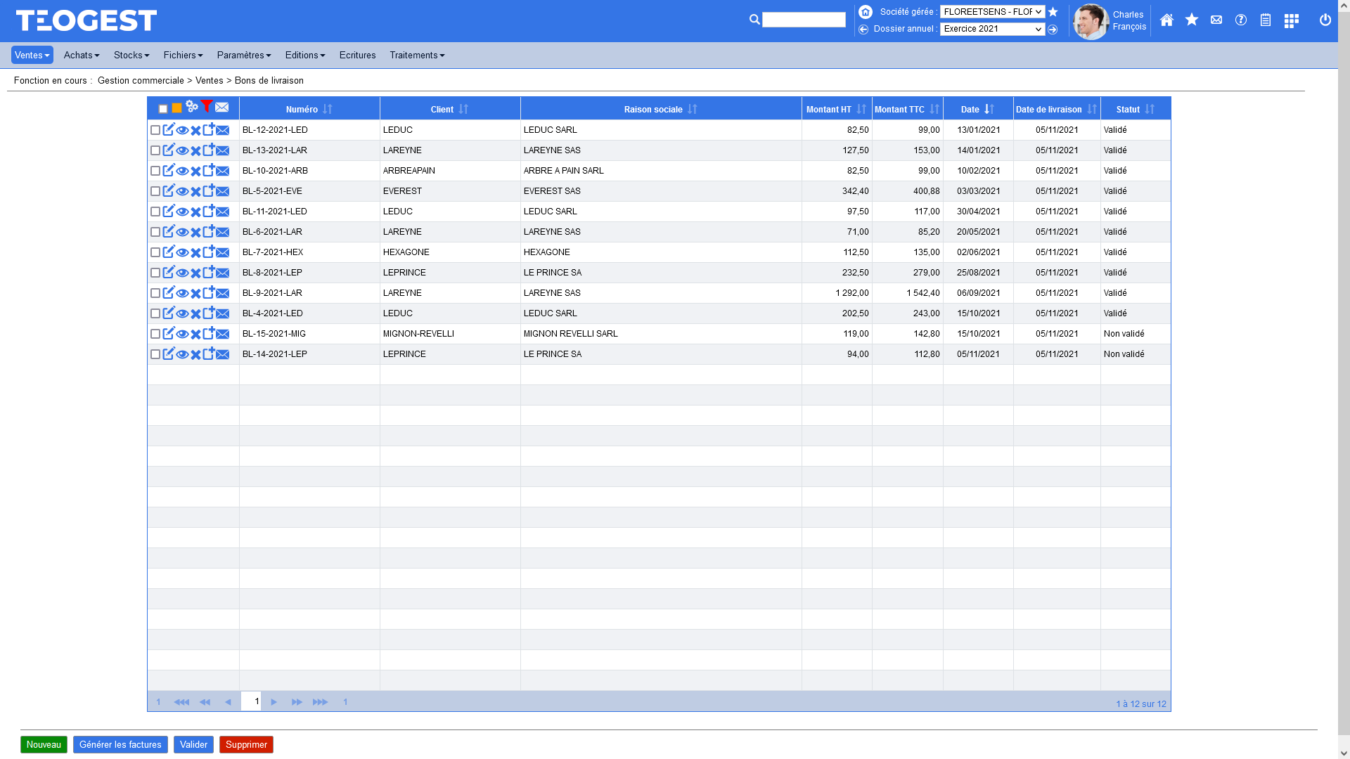 Saisie des bons de livraison